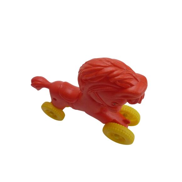 Vintage Red Plastic Toy Horse on Wheels – Retro Pull Toy Baby Room Decor 1960s - Picture 3 of 4